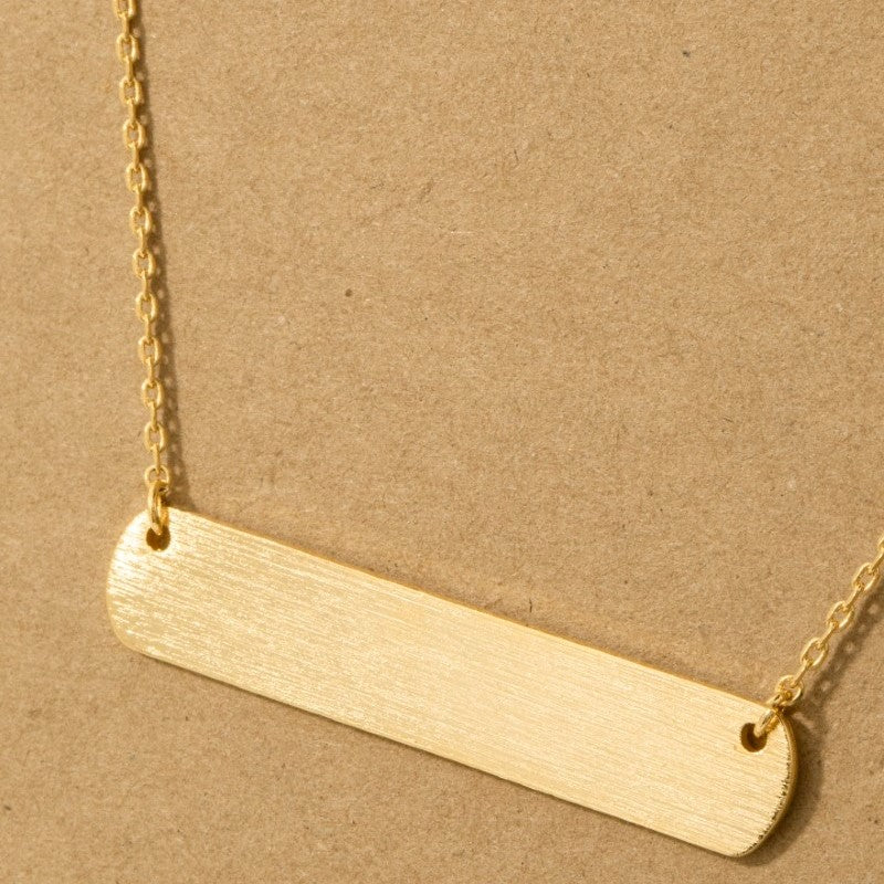 18K Gold Plated Brushed Bar Pendant Necklace - Love Mi