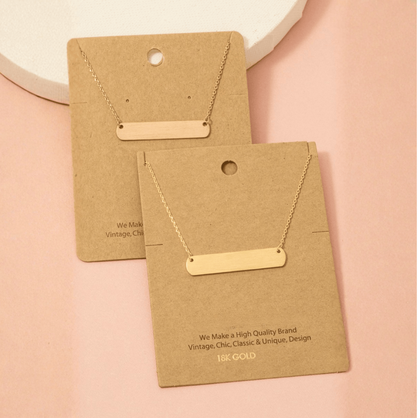 18K Gold Plated Brushed Bar Pendant Necklace - Love Mi