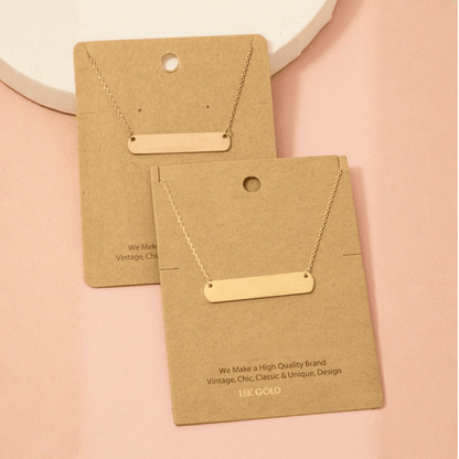 18K Gold Plated Brushed Bar Pendant Necklace - Love Mi