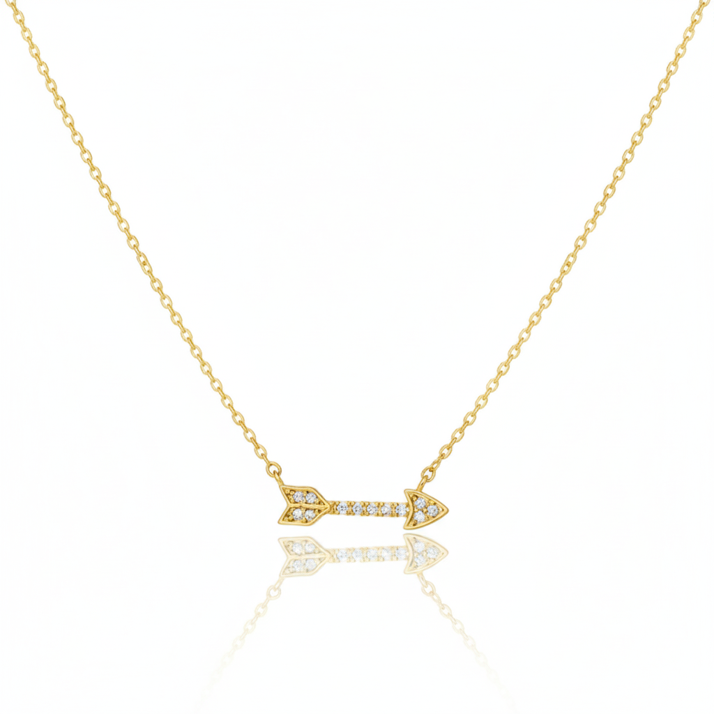 18K Gold Plated Jewel Trim Arrow Pendant Necklace - Love Mi