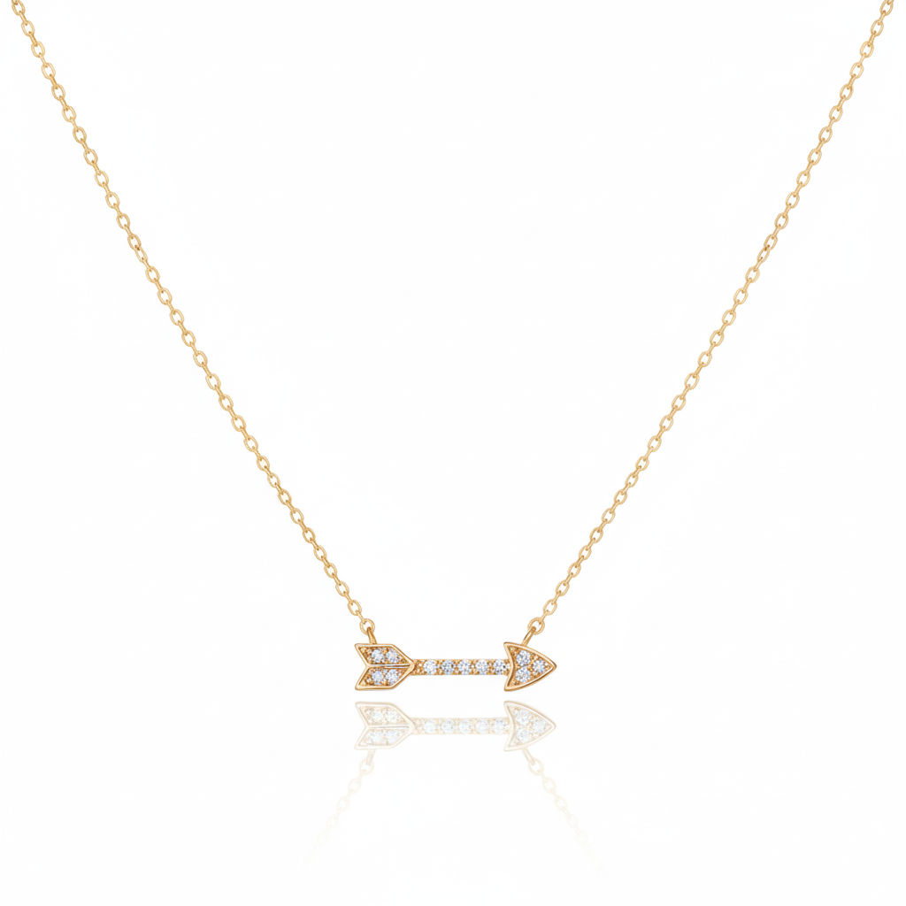 18K Gold Plated Jewel Trim Arrow Pendant Necklace - Love Mi