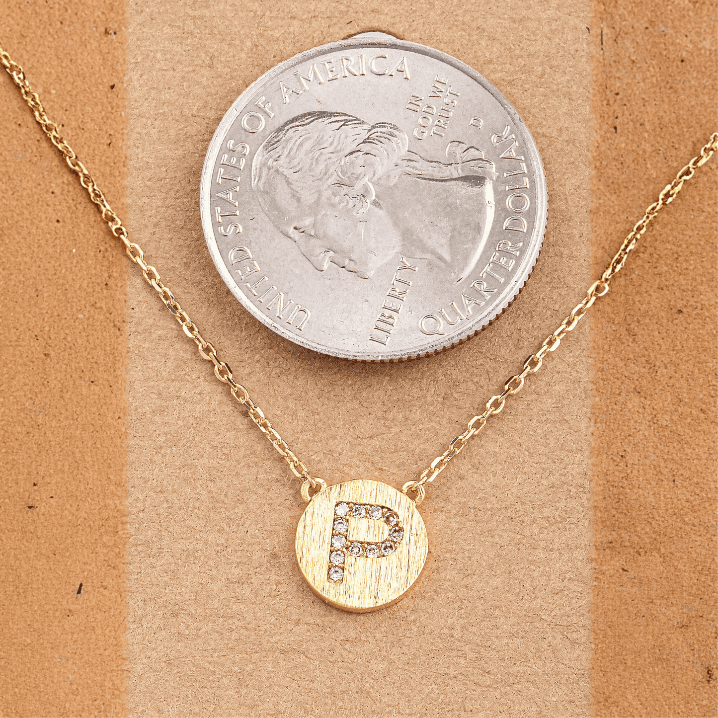 18K Gold Plated Initial P Jewel Coin Pendant Necklace