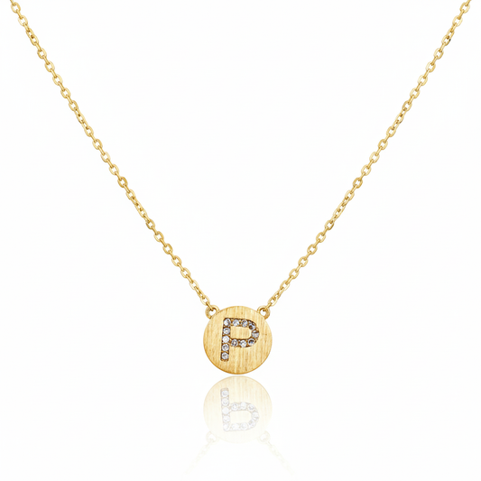 18K Gold Plated Initial P Jewel Coin Pendant Necklace