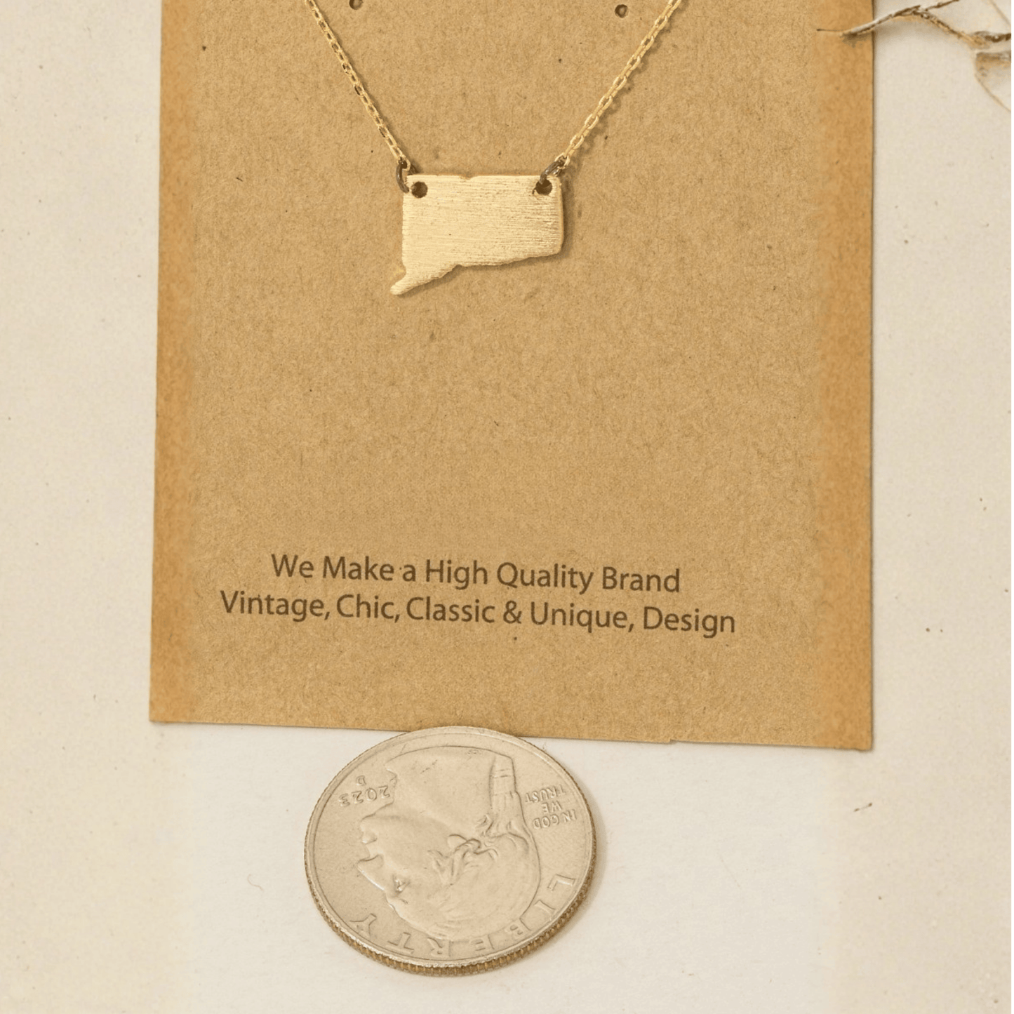 18K Gold Plated Connecticut State Pendant Necklace