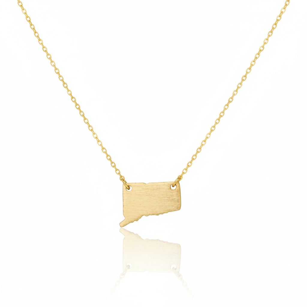18K Gold Plated Connecticut State Pendant Necklace