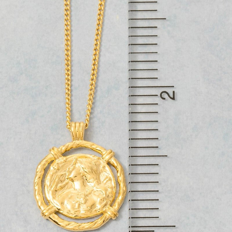 18K Gold Plated Hammered Circle Disc Pendant Necklace