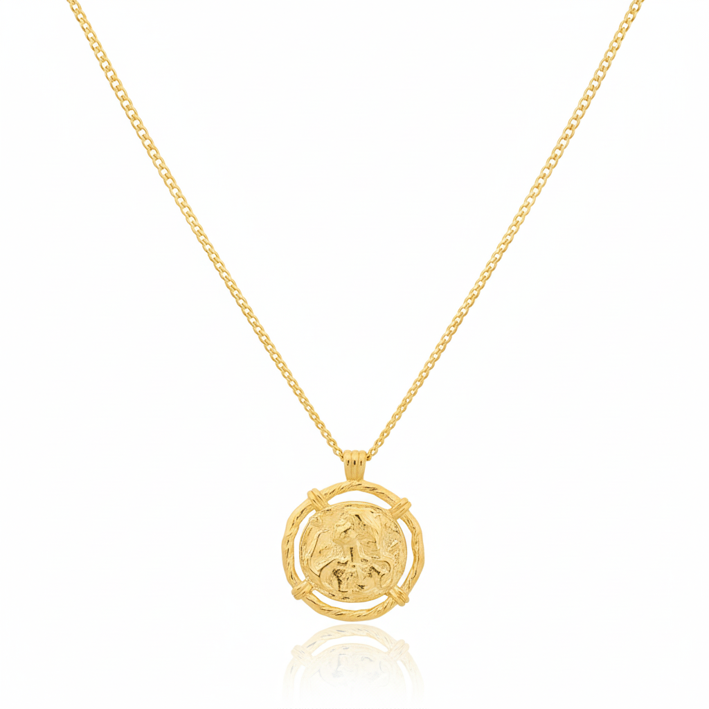 18K Gold Plated Hammered Circle Disc Pendant Necklace