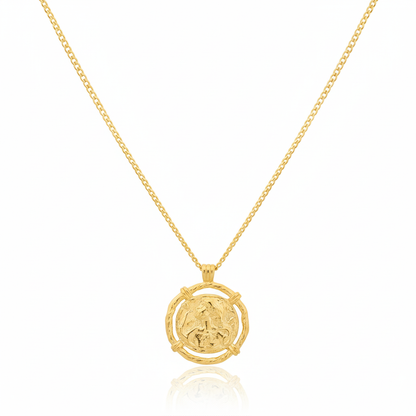 18K Gold Plated Hammered Circle Disc Pendant Necklace