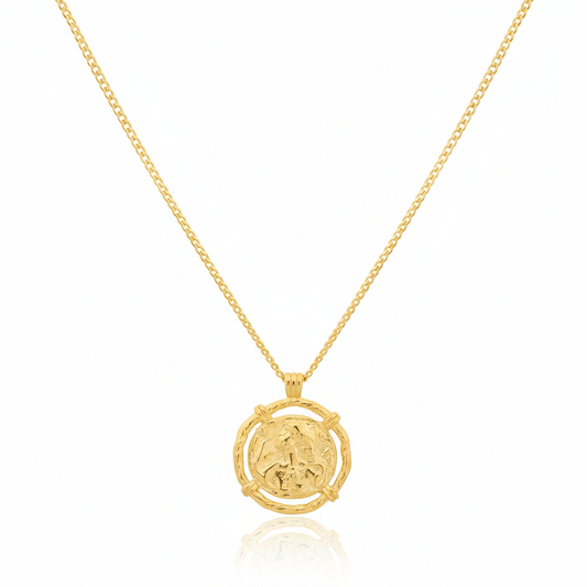 18K Gold Plated Hammered Circle Disc Pendant Necklace