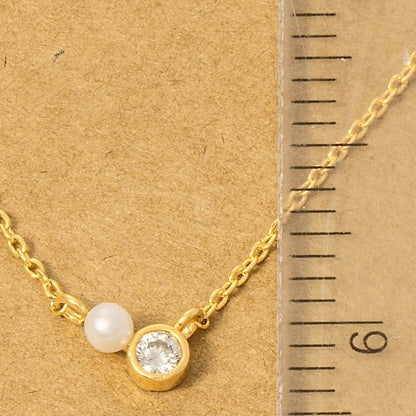 18K Gold Plated Mini Pearl And Cz Stud Charm Necklace