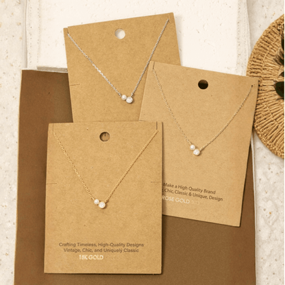 18K Gold Plated Mini Pearl And Cz Stud Charm Necklace