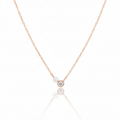 18K Gold Plated Mini Pearl And Cz Stud Charm Necklace