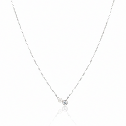 18K Gold Plated Mini Pearl And Cz Stud Charm Necklace