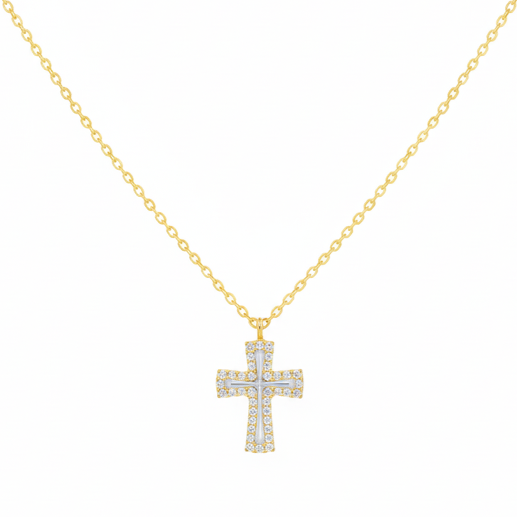 18K Gold Plated Enamel Cross Pendant Necklace