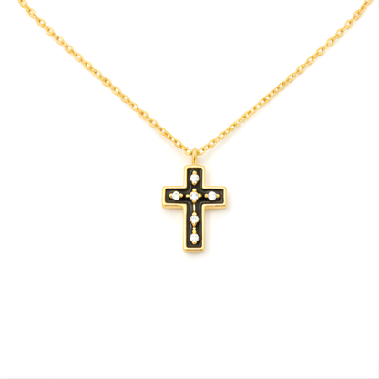 18K Gold Plated Outline Enamel Cross Pendant Necklace