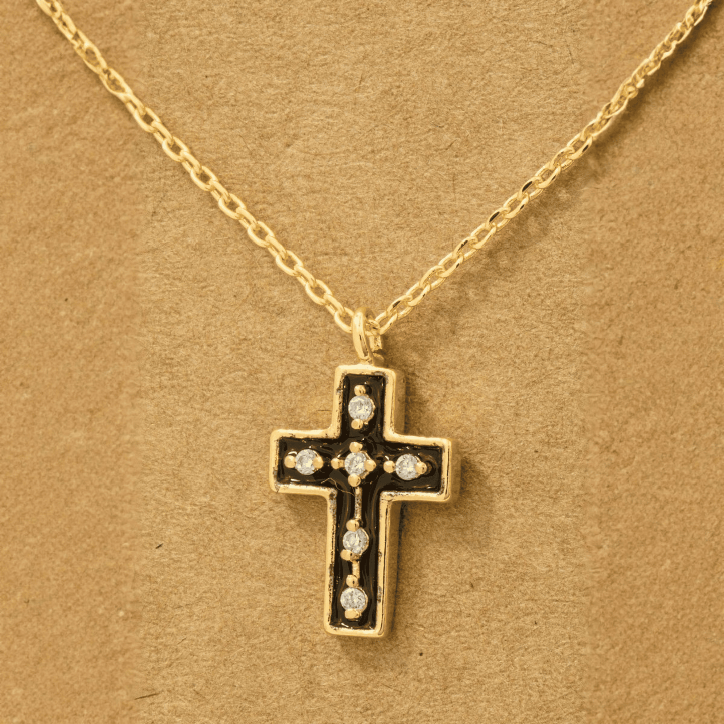 18K Gold Plated Outline Enamel Cross Pendant Necklace