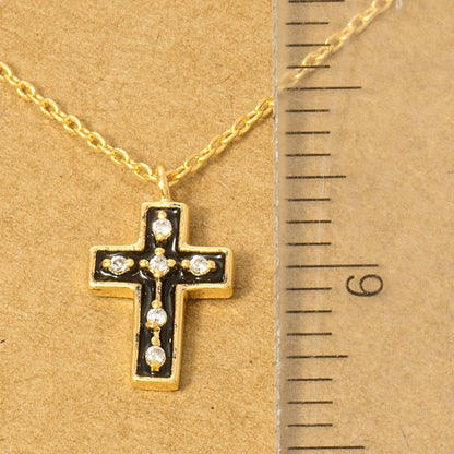 18K Gold Plated Outline Enamel Cross Pendant Necklace