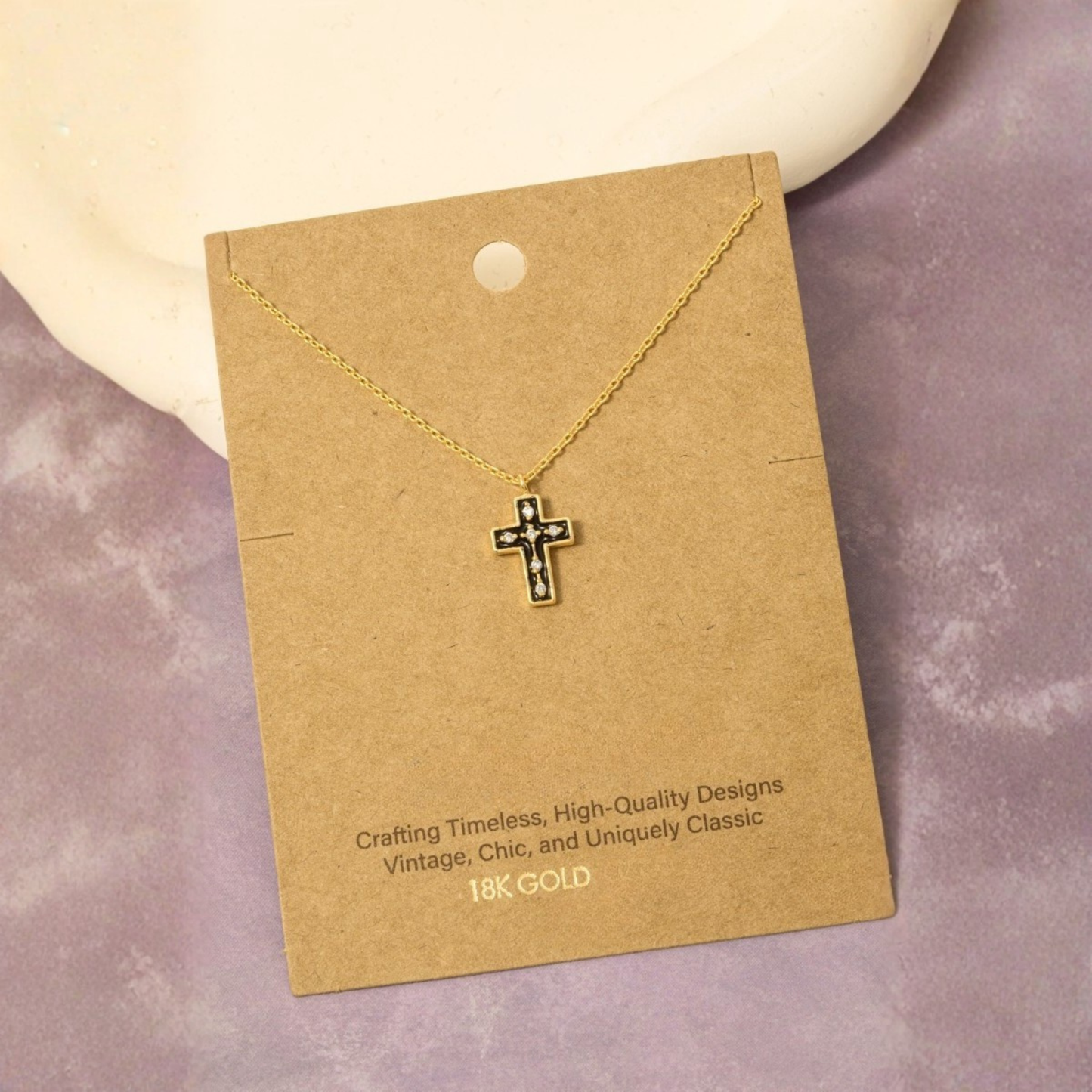 18K Gold Plated Outline Enamel Cross Pendant Necklace