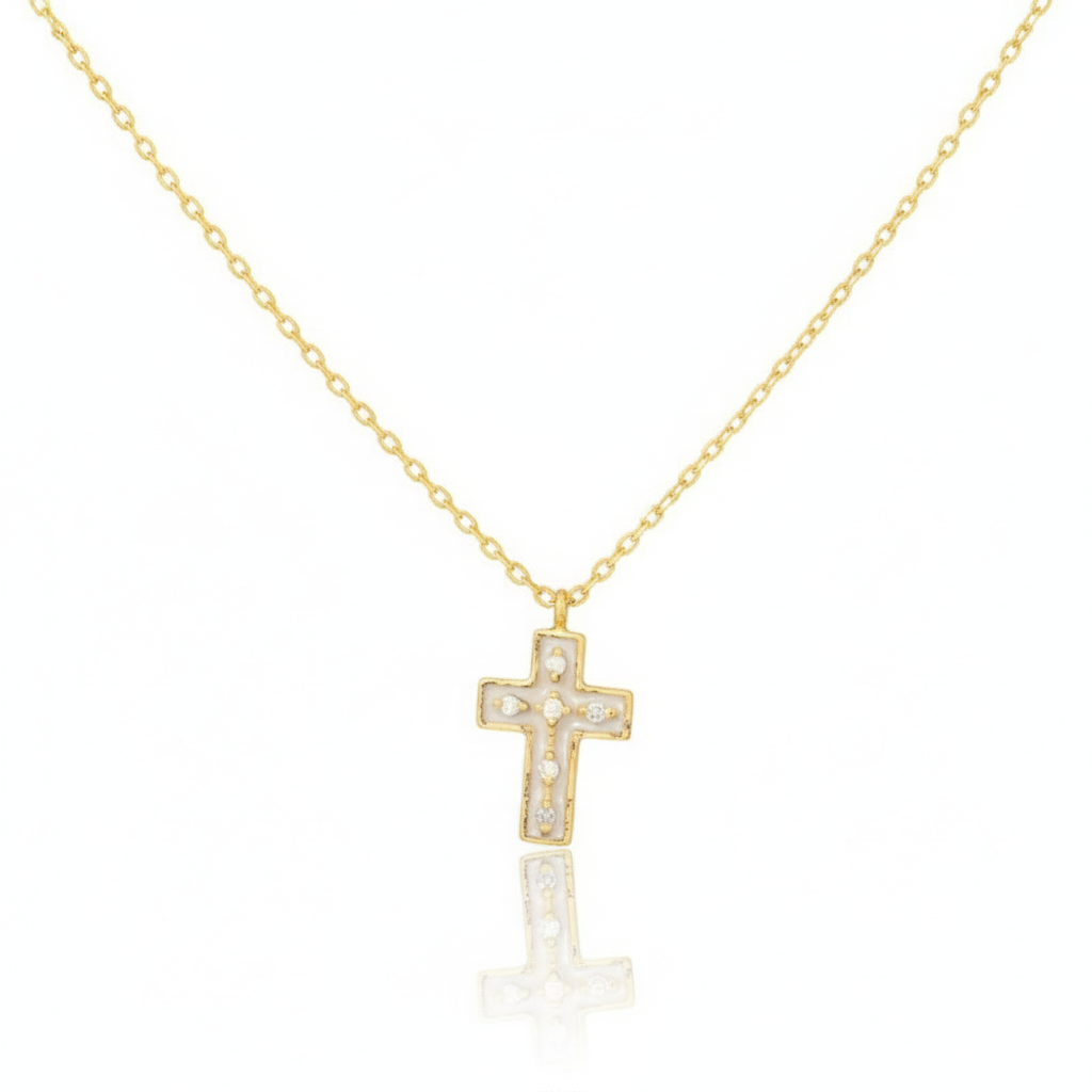 18K Gold Plated Outline Enamel Cross Pendant Necklace