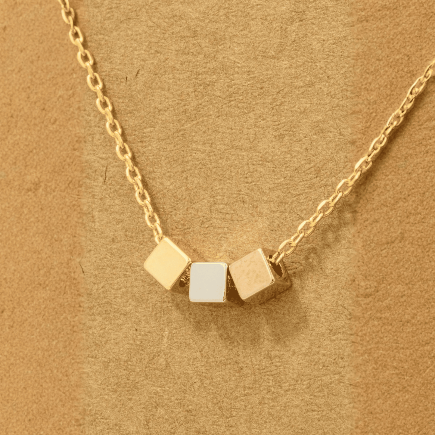 18K Gold Plated Triple Cube Charm Necklace
