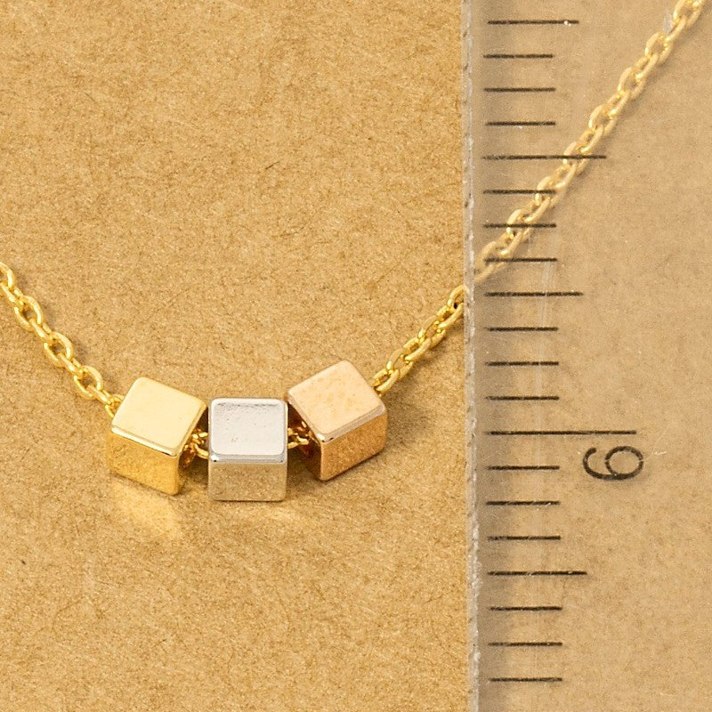 18K Gold Plated Triple Cube Charm Necklace