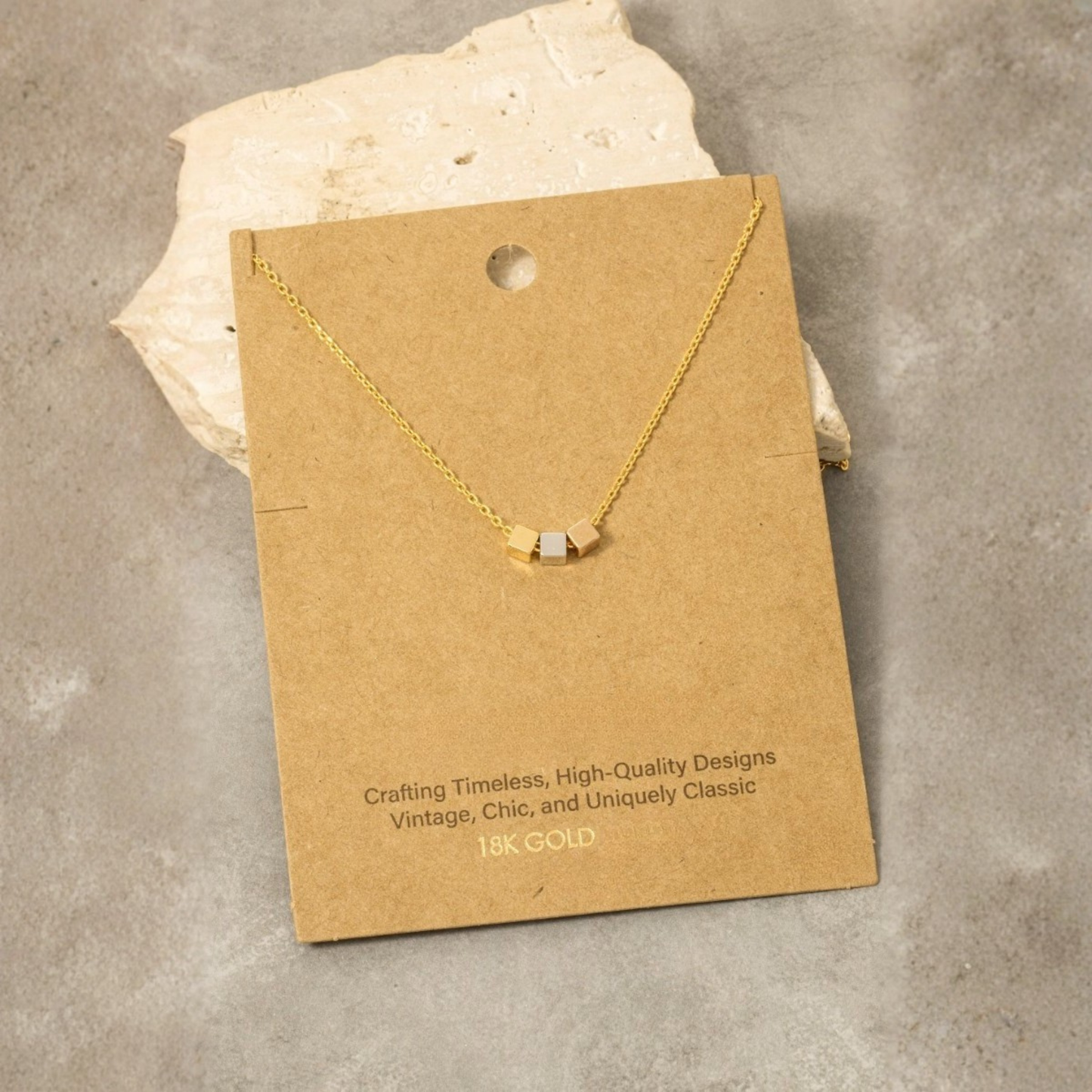 18K Gold Plated Triple Cube Charm Necklace