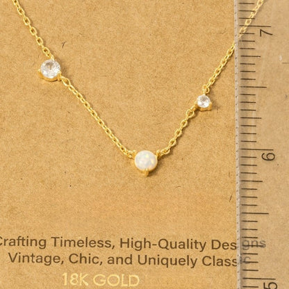 18K Gold Plated Cz Stud And Gemstone Charm Necklace