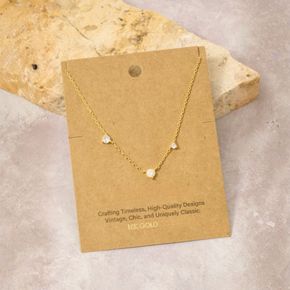18K Gold Plated Cz Stud And Gemstone Charm Necklace