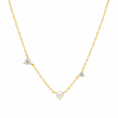 18K Gold Plated Cz Stud And Gemstone Charm Necklace