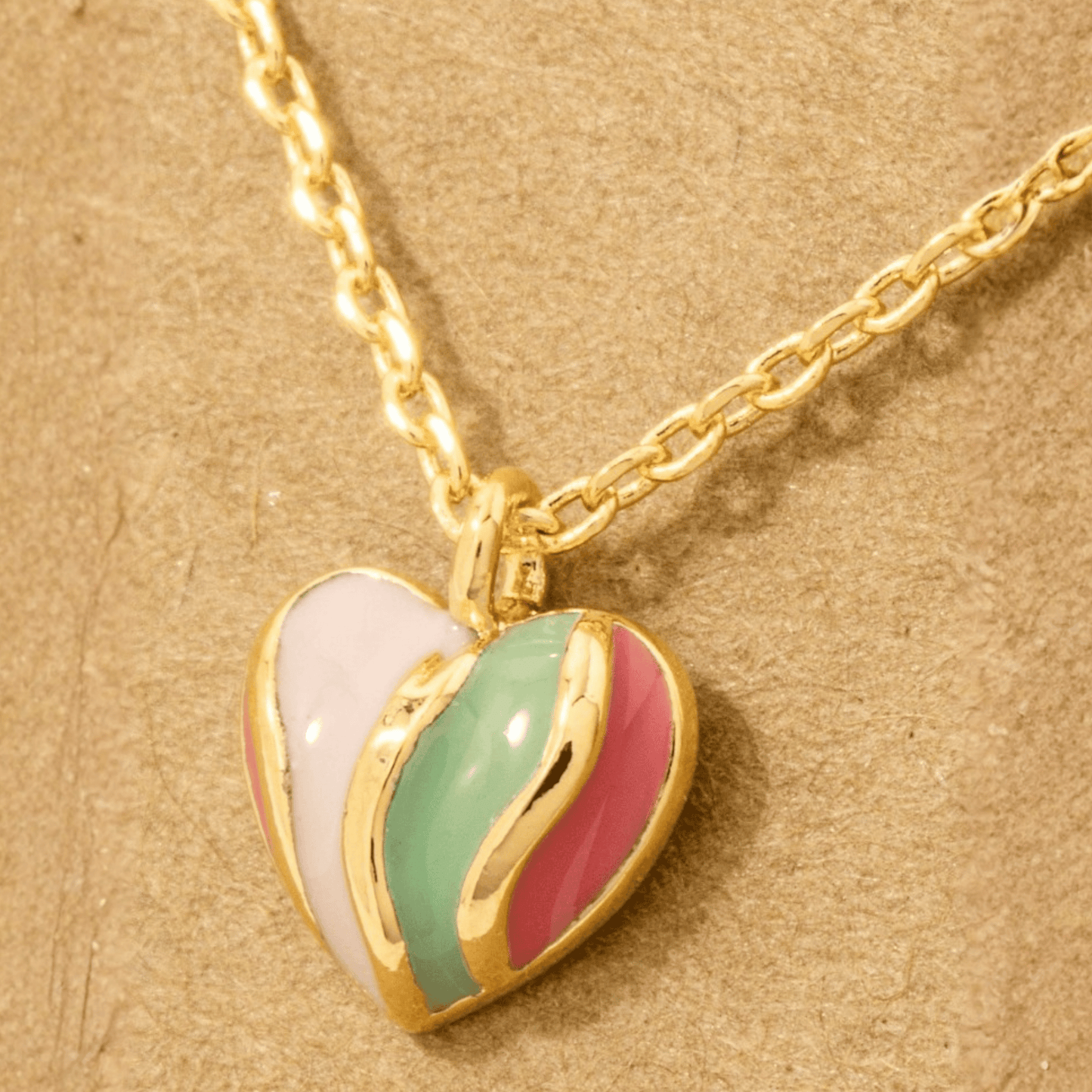 18K Gold Plated Rainbow Enamel Heart Pendant Necklace