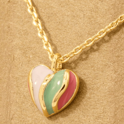 18K Gold Plated Rainbow Enamel Heart Pendant Necklace