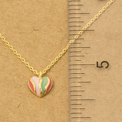 18K Gold Plated Rainbow Enamel Heart Pendant Necklace