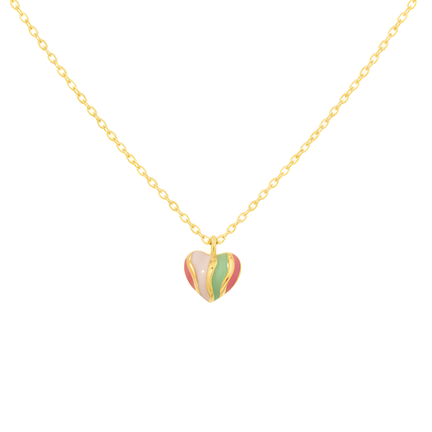 18K Gold Plated Rainbow Enamel Heart Pendant Necklace