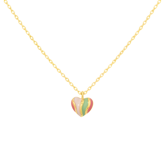 18K Gold Plated Rainbow Enamel Heart Pendant Necklace