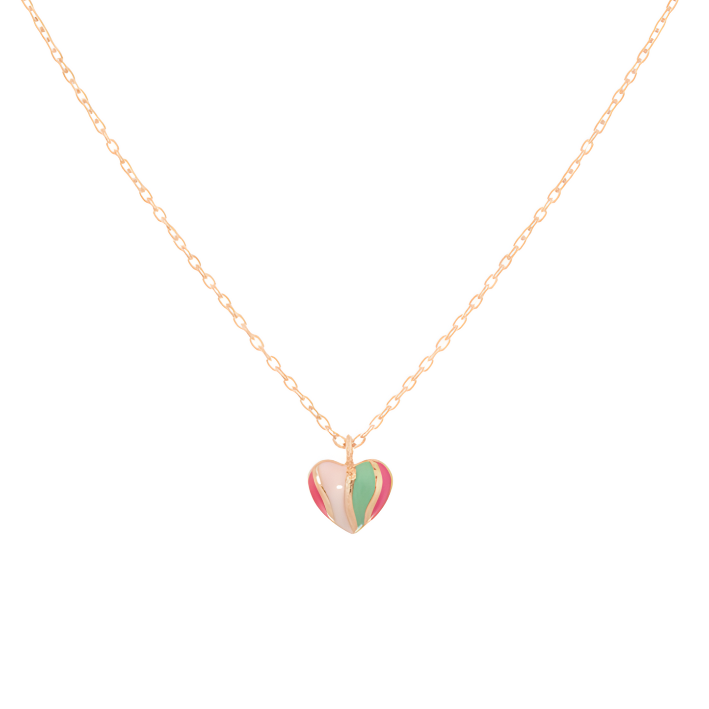18K Gold Plated Rainbow Enamel Heart Pendant Necklace