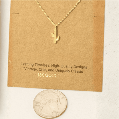 18K Gold Plated Dainty Cactus Pendant Necklace