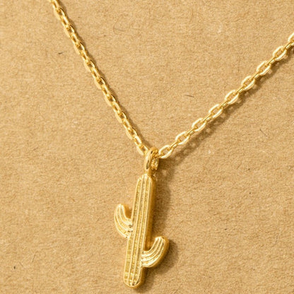 18K Gold Plated Dainty Cactus Pendant Necklace