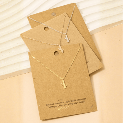 18K Gold Plated Dainty Cactus Pendant Necklace
