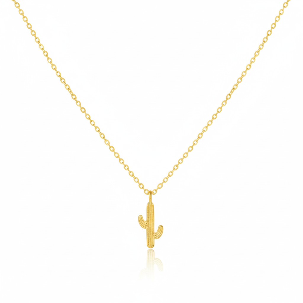 18K Gold Plated Dainty Cactus Pendant Necklace