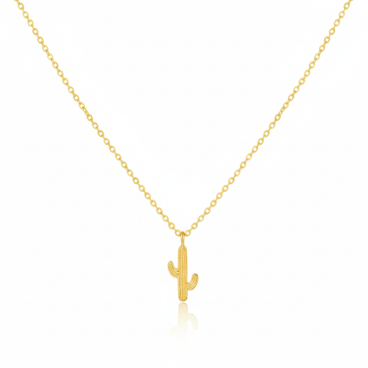 18K Gold Plated Dainty Cactus Pendant Necklace
