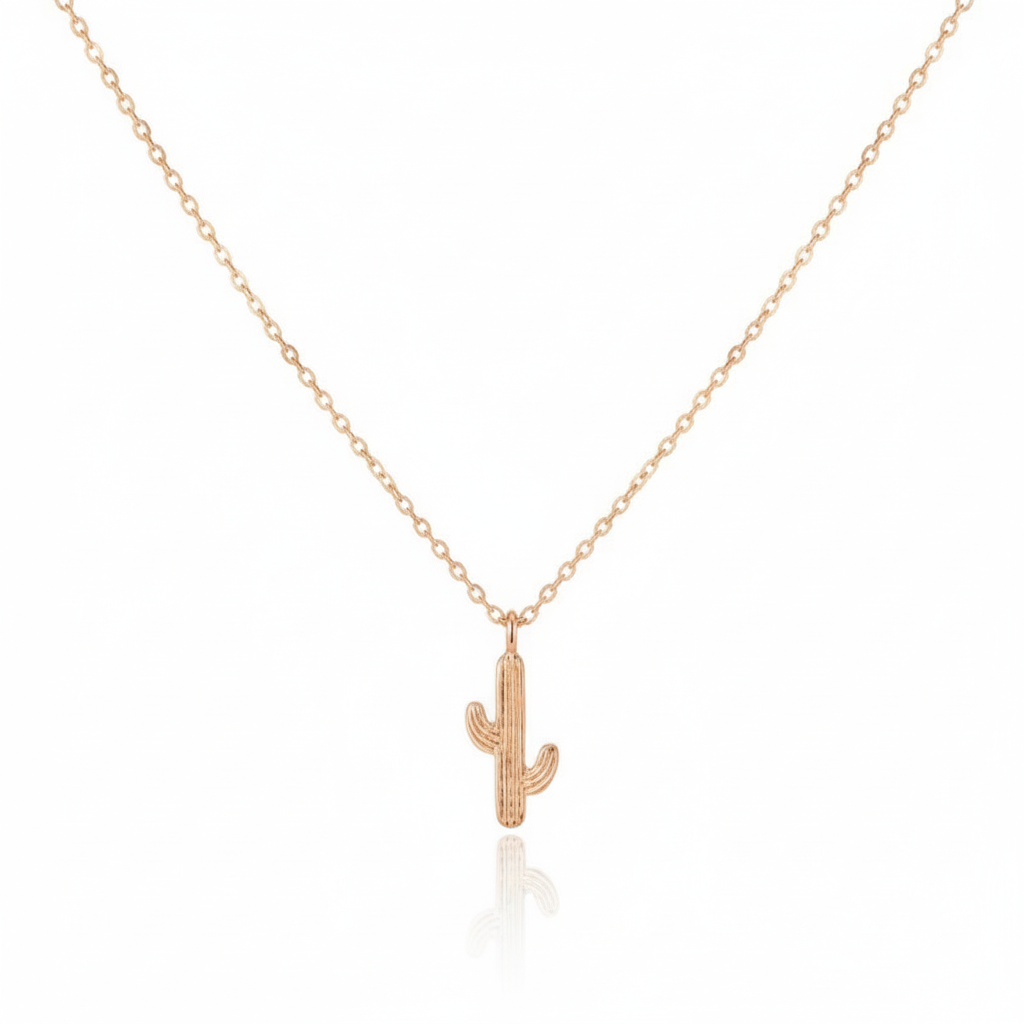 18K Gold Plated Dainty Cactus Pendant Necklace