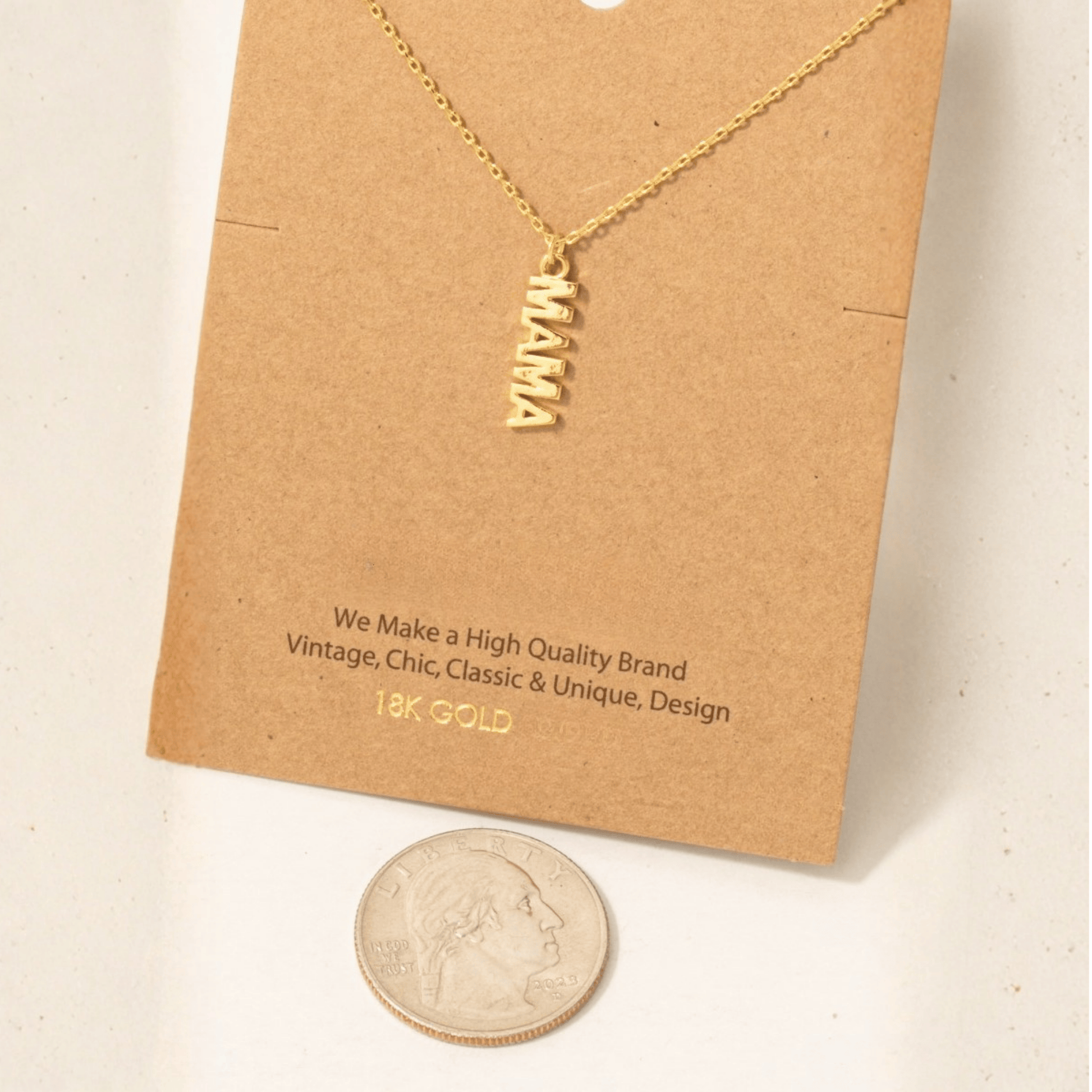 18K Gold Plated Flat Mama Pendant Necklace - Love Mi