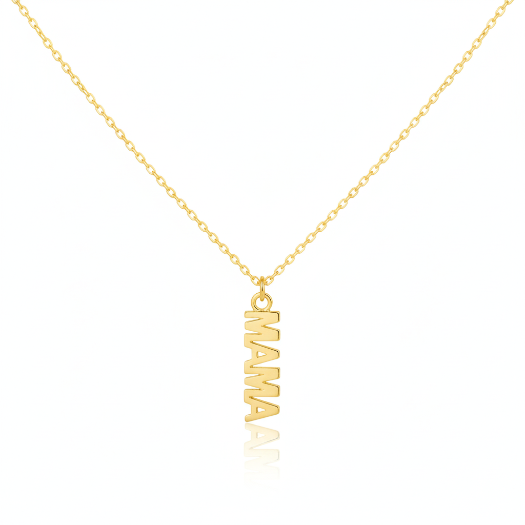18K Gold Plated Flat Mama Pendant Necklace - Love Mi
