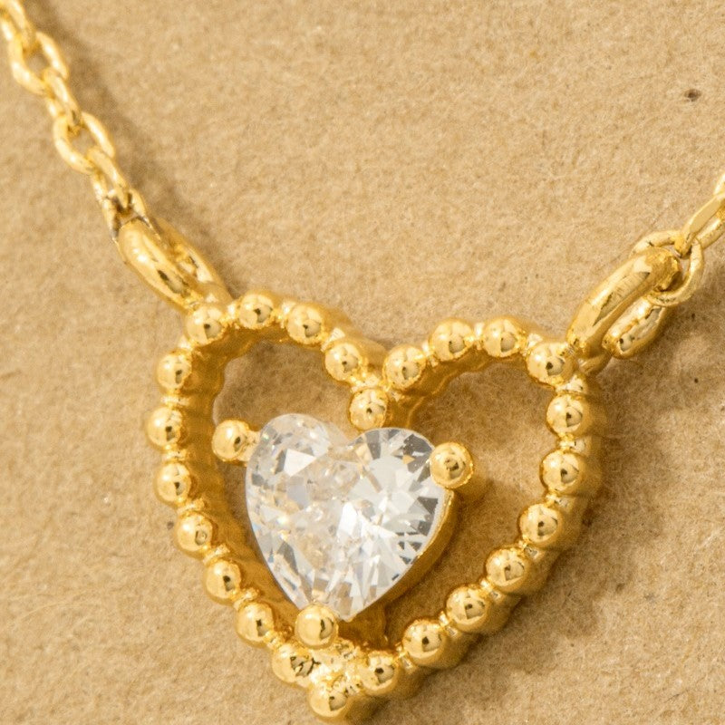 18K Gold Plated Halo Cz Heart Pendant Necklace - Love Mi