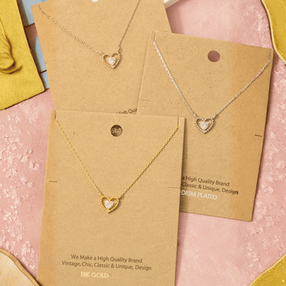 18K Gold Plated Halo Cz Heart Pendant Necklace - Love Mi