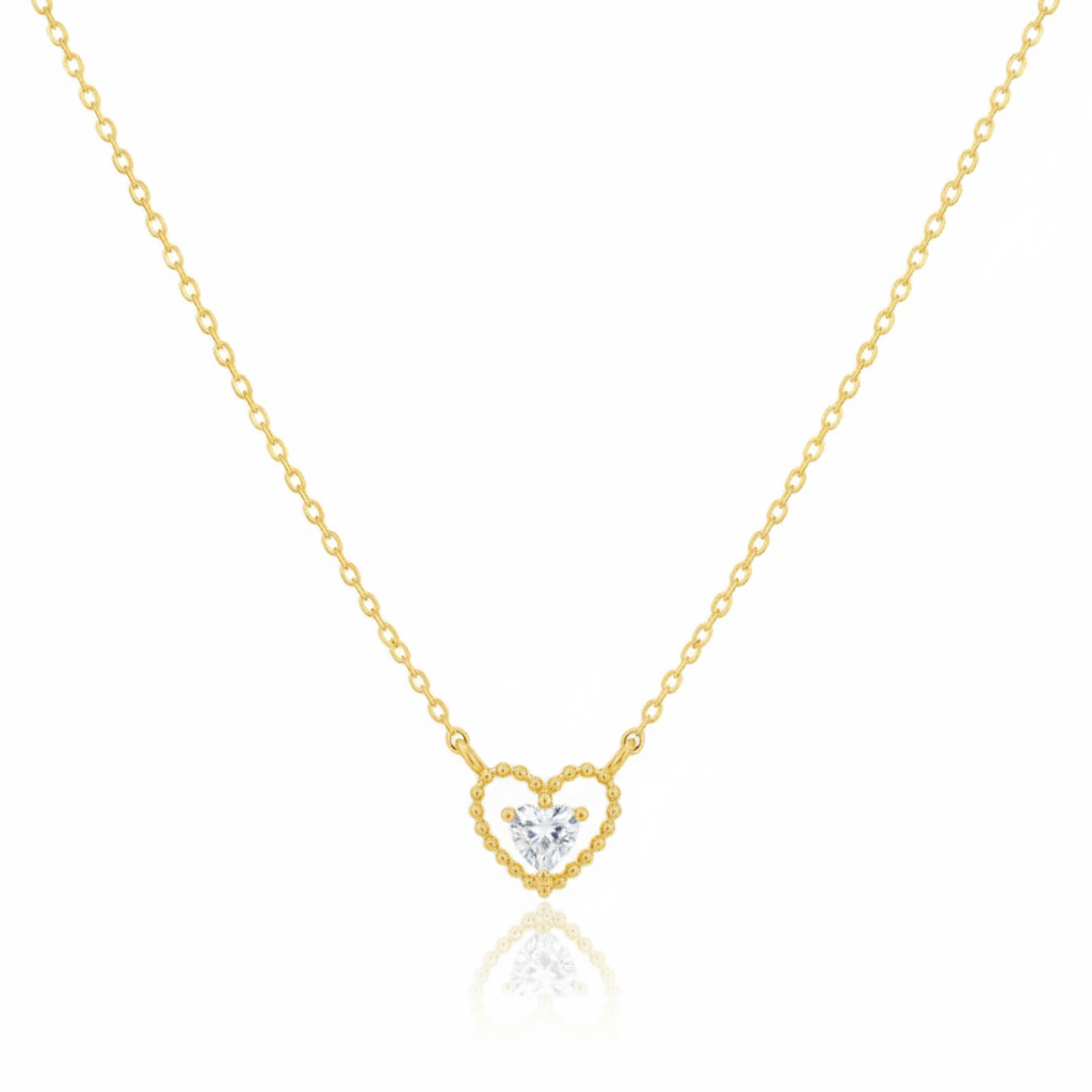 18K Gold Plated Halo Cz Heart Pendant Necklace - Love Mi