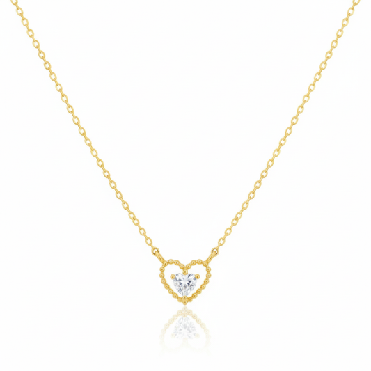 18K Gold Plated Halo Cz Heart Pendant Necklace - Love Mi