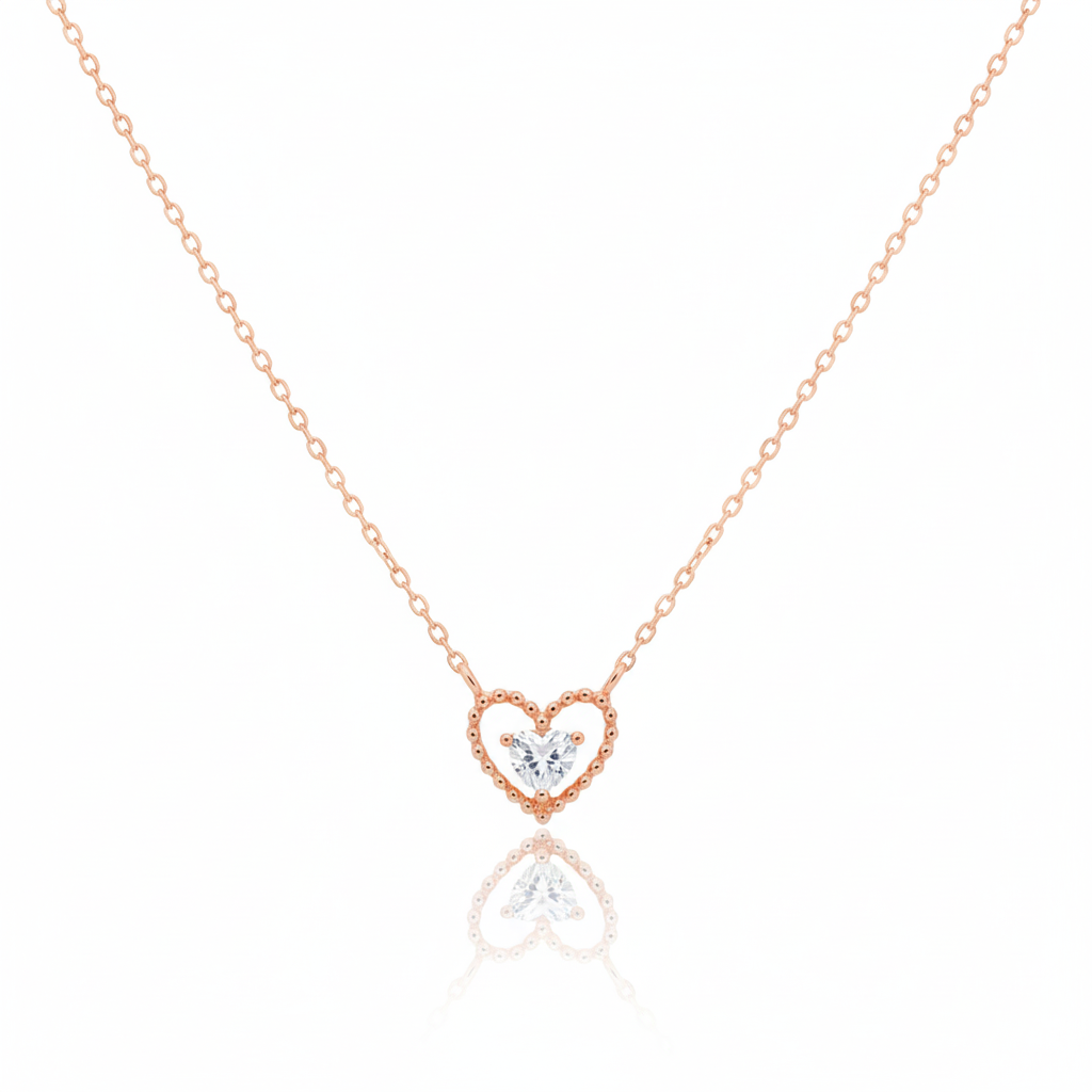 18K Gold Plated Halo Cz Heart Pendant Necklace - Love Mi