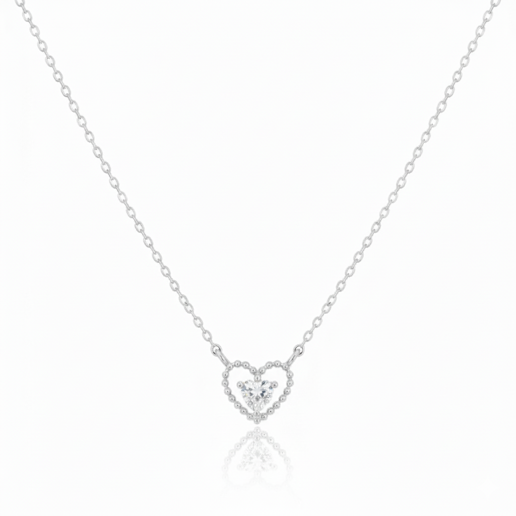 18K Gold Plated Halo Cz Heart Pendant Necklace - Love Mi