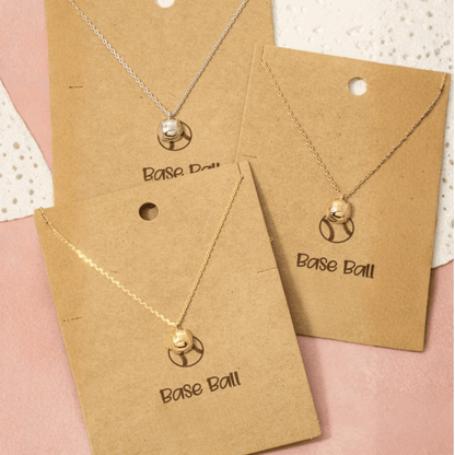 18K Game Day Gold Plated Half Baseball Pendant Necklace - Love Mi